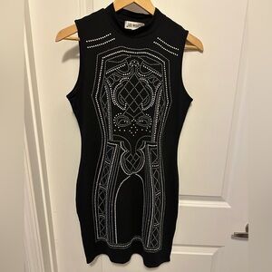 Say What? Black and White Studded Mini Dress